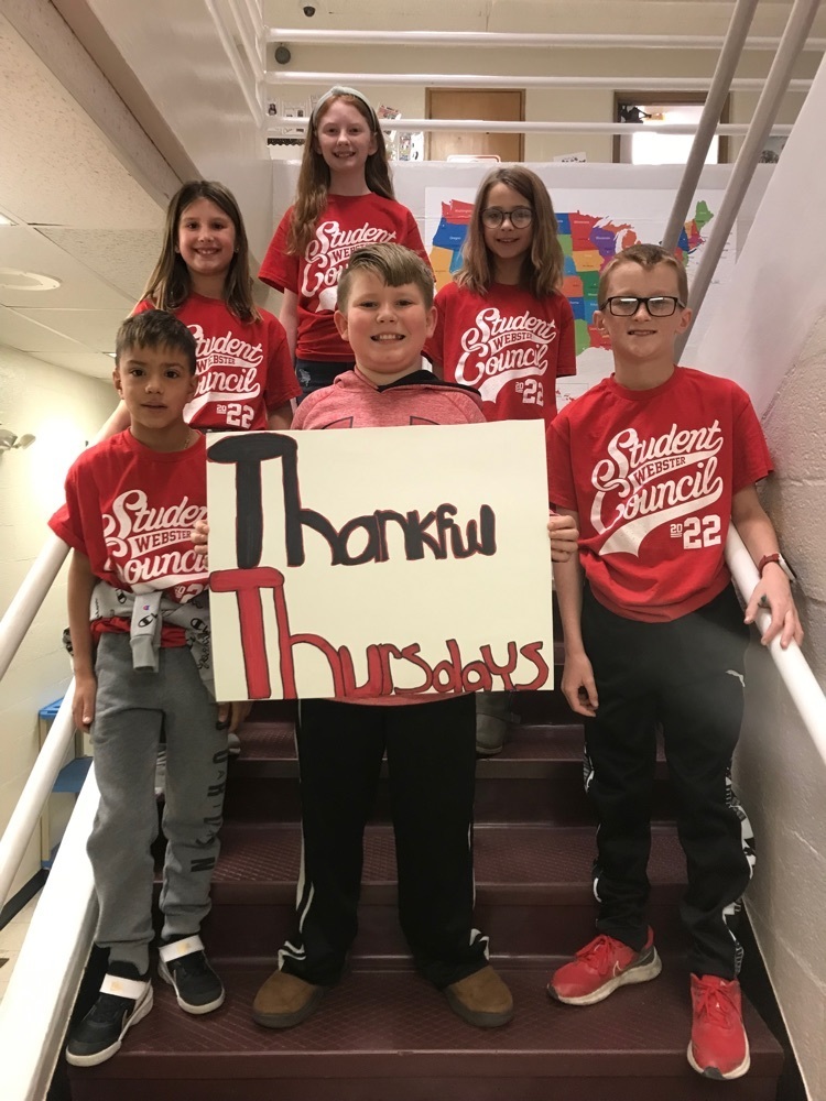 Each Thursday, Webster’s Student Council announces what one of our classrooms is thankful for. Due to the short week, Thankful Thursday was today. A couple of things they are thankful for are helpful teachers/staff and being at Webster.