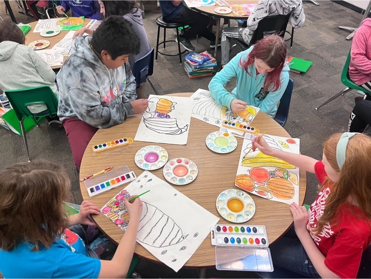 Webster 5th graders working on their Thanksgiving Cornucopias! They are loving to use watercolors to make new colors!  #Websterwinners #artists
