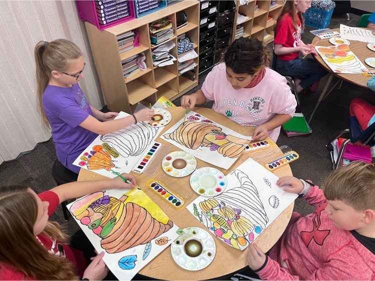 Webster 5th graders working on their Thanksgiving Cornucopias! They are loving to use watercolors to make new colors!  #Websterwinners #artists