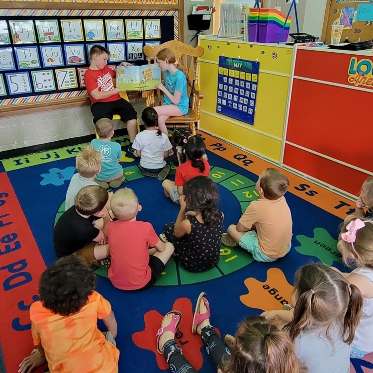 Webster student council members read books to the preschool and junior kindergarten classrooms. These are the 5th grade student council members.